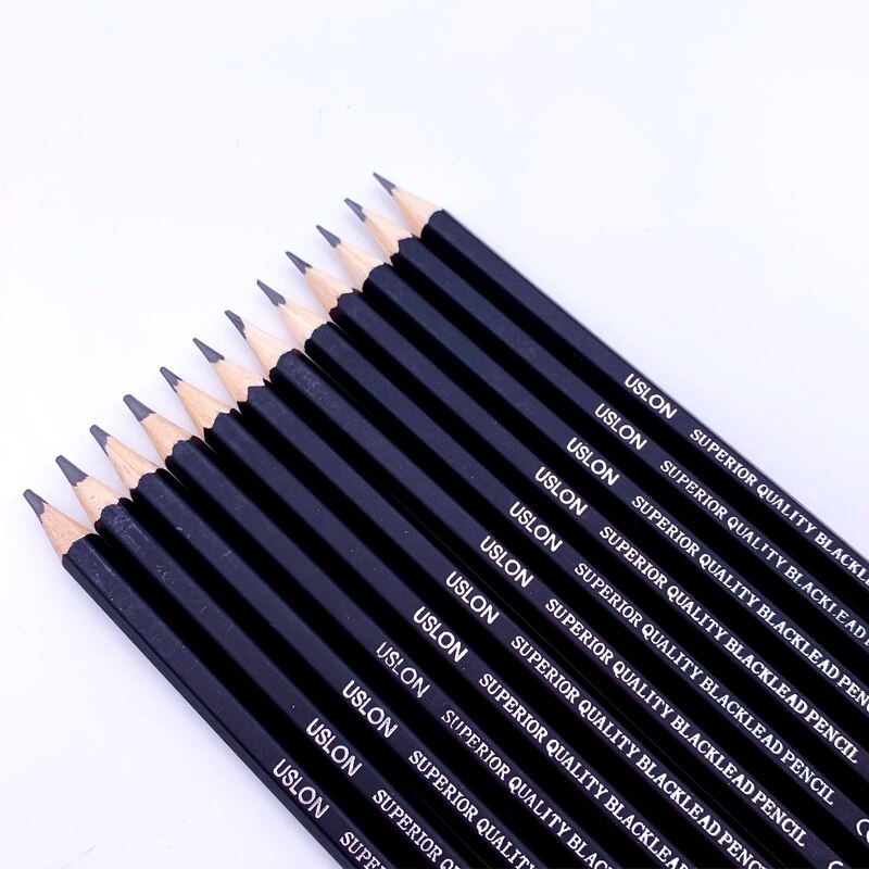 12pcs/Box USLON Pencils Set Iron Box HB H B F 2H 2B 3B 4B 5B 6B 7B 8B Wood Drawing Pencils for School Artist Sketch Pencils