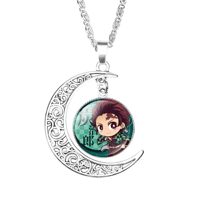 FIMAODZ Anime My Hero Academia naszyjnik Demon Slayer Midoriya Izuku Todoroki rysunek szkło Gem wisiorek z księżycem łańcuch biżuteria prezent