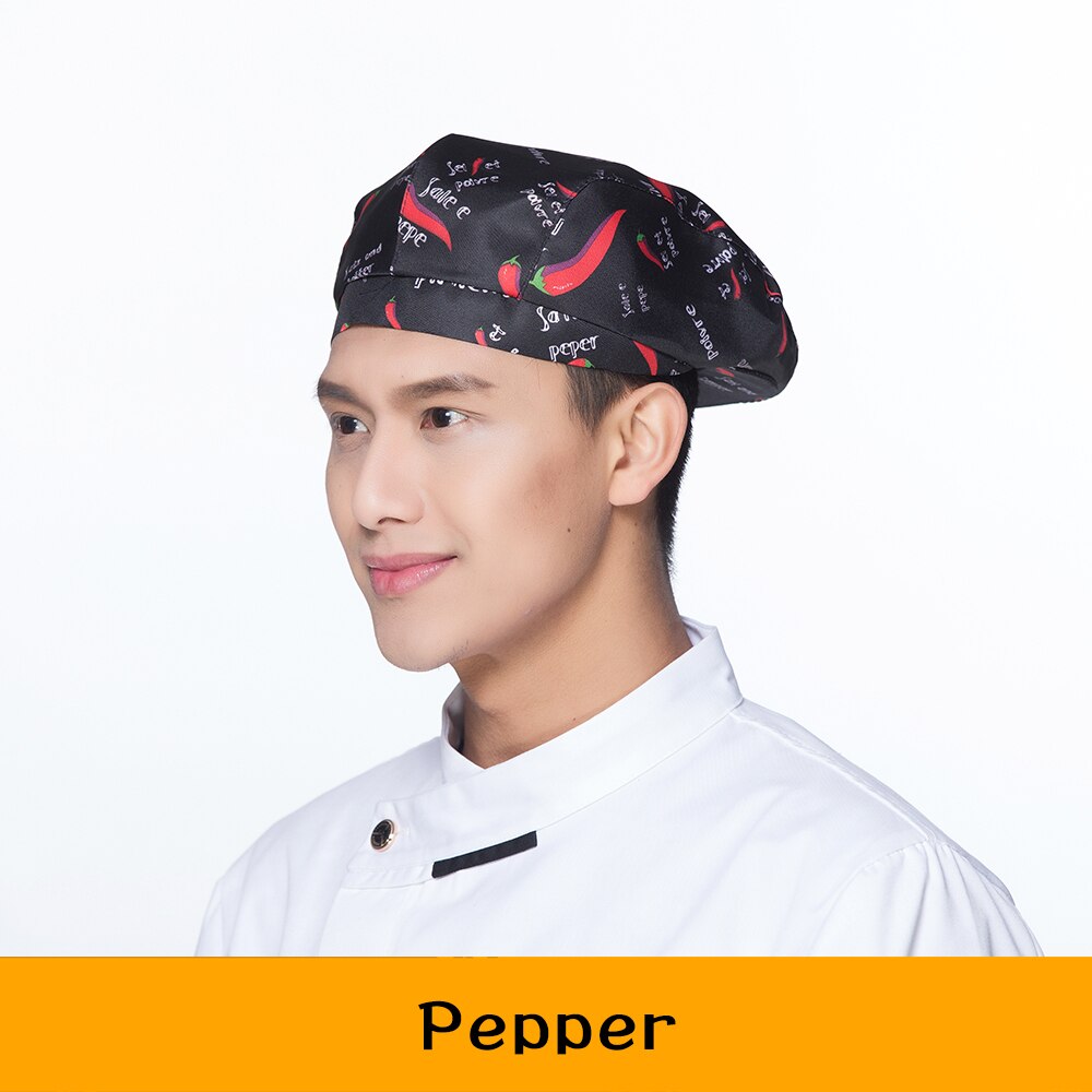 Chapeau de Chef Service alimentaire, uniforme de travail de cuisine café Restaurant, casquette élastique, chapeaux de serveur de barbier à imprimé de piment, 17 couleurs: 15