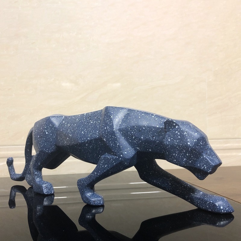Statue de panthère géométrique en résine, modèle européen de léopard bleu Cyan, pour la maison, le bureau, le Bar, décoration animale, artisanal