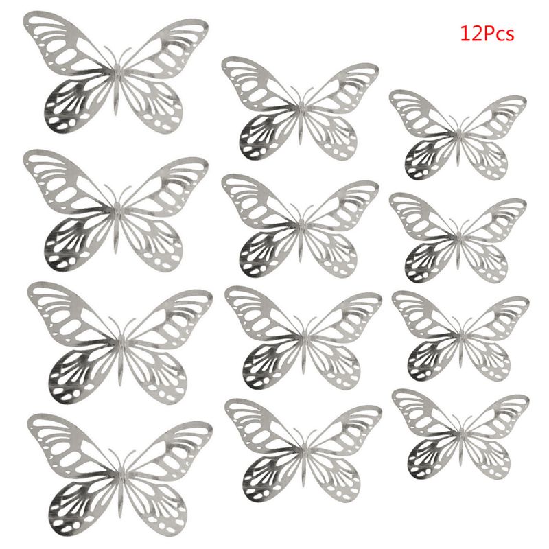 3D Vlinder Stickers Muurstickers Vlinders Koelkast Sticker Home Room Party Bruiloft Decoraties: sliver