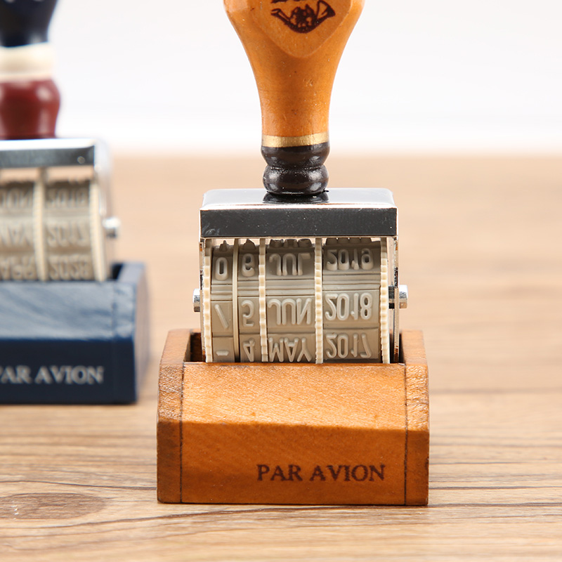 Retro Houten Handvat &amp; Base Roller Datum Stempel, Stempel Voor Diy Craft Card Making Planner Scrapbooking