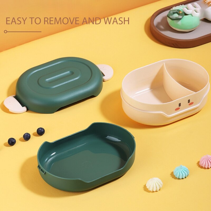 Cartoon 3 Partition Plastic Kids Lunch Box Leak-Proof Children Bento Box Student Food Container Microwave Kawaii Lunchbox