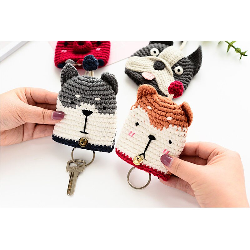 Kids Cartoon Mini Key Wallet Holders Bags Pull Drawstring Keychain Holder Hand-woven Cute Key Holders