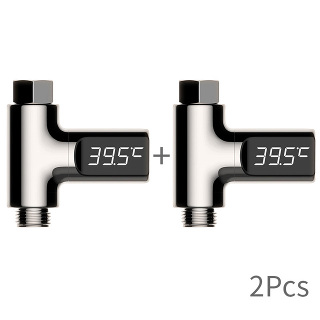 Thermomètre de douche à mécanisme d&#39;autoproduction d&#39;électricité,moniteur de température d&#39;eau, compteur d&#39;énergie intelligent à affichage LED: 2pcs