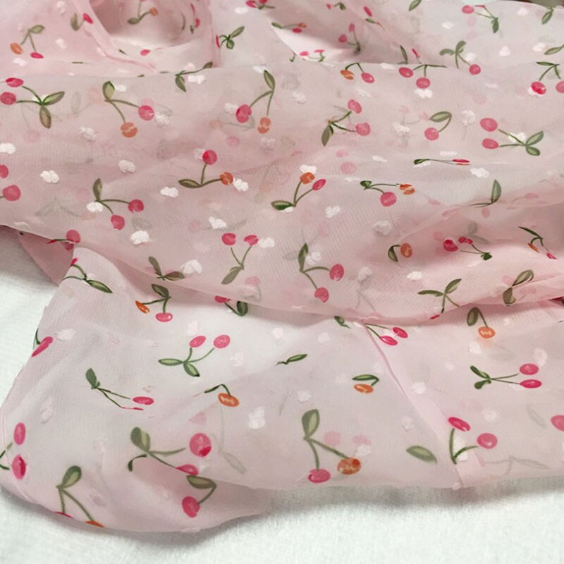 Landlig stil blødt behageligt applikation chiffonstof til beklædningsgenstand kjole kirsebærfrugt georgette stof gør-det-selv materiale 3 yards