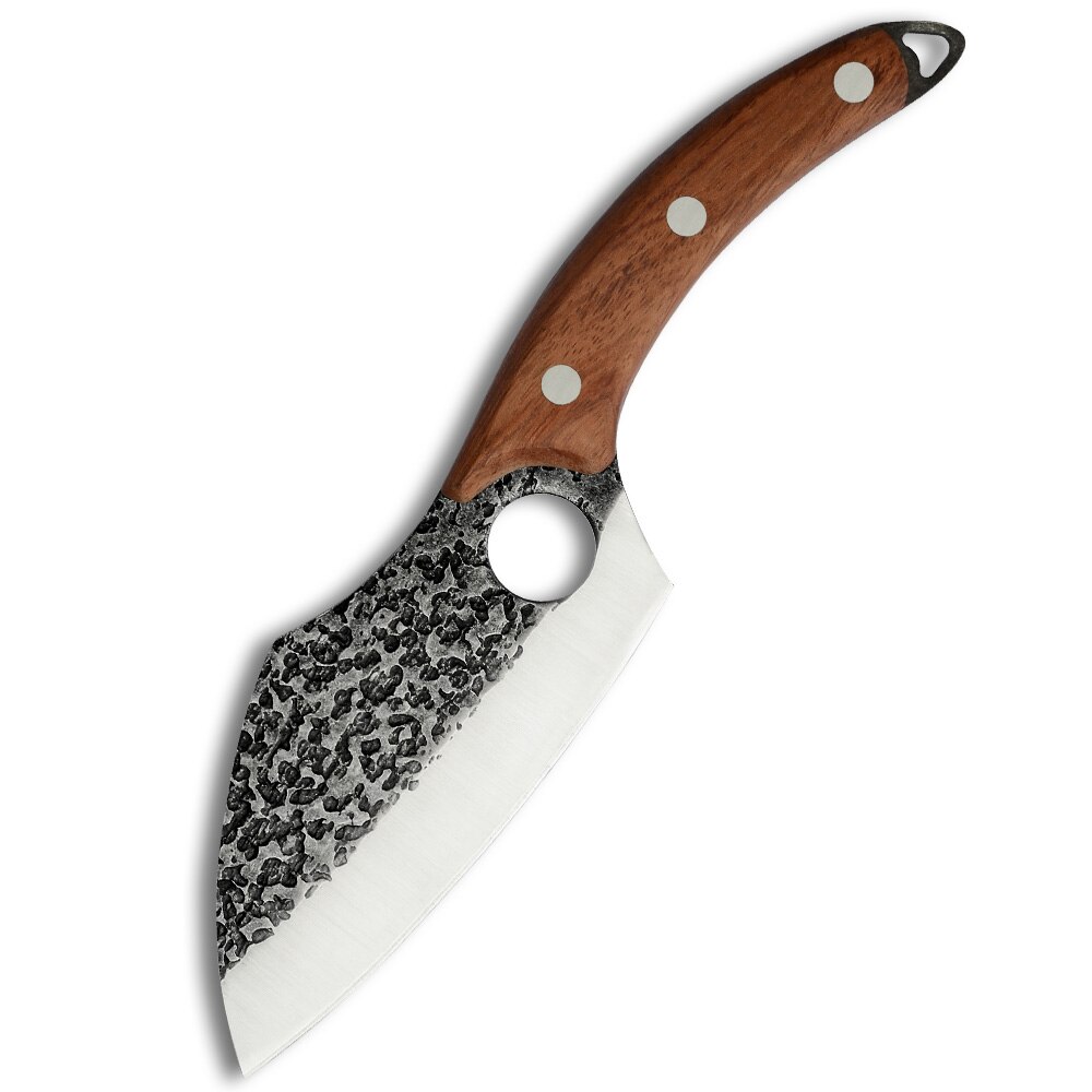 2PCS Chopping Knife Set Leather Cover Sheath Hollow Blade Stainless Steel Cleaver Butcher Bone Deboning Slicer Chopper: B Single knife