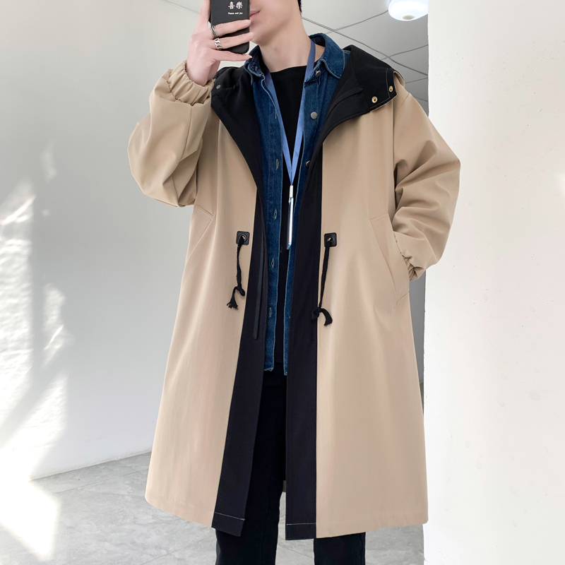 Trenchcoat Heren Mode Overjas Mannen Casual Slim Fit Windbreaker Solid Lange Jas Mannelijke Herfst Homme Zwart/Kaki