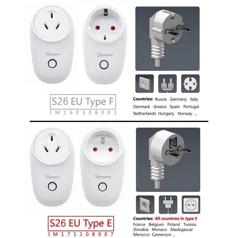 Sonoff S26 WiFi Smart Socket Plug UK/EU Wireless Power Sockets Smart Home Relay Switch Wireless Remote Control Work With Alexa
