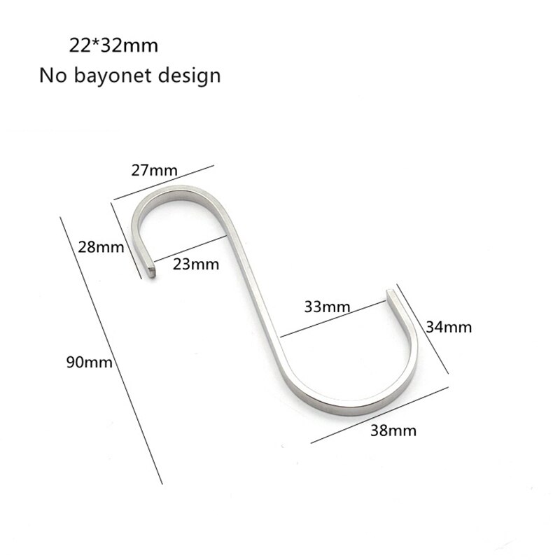 304 rustfri stål s-krog balkon bærbar multifunktionel køkken soveværelse multifunktionel rækværk s bøjle krog: 22 x 32mm uden bajonet