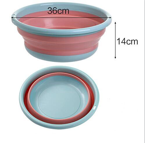 Rund sammenfoldelig håndvask udendørs rejse transportabel fortykket resistent plastvask multifunktionel hængende skridsikker håndvask: Blå l