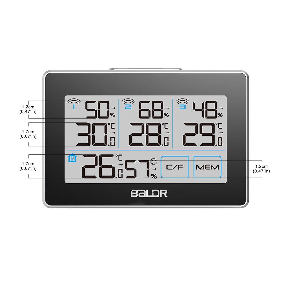 Baldr Touch Indoor Outdoor Weather Station + 3 Forecast Sensor Thermometer Hygrometer Meter Calendar 3CH Backlight