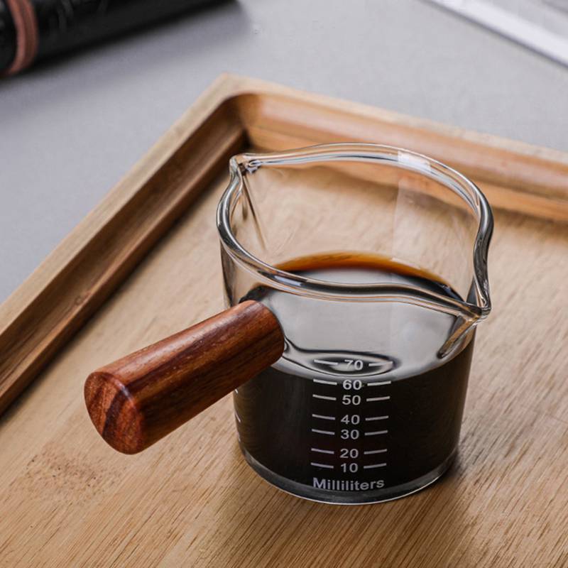 Houten Handvat Glas Espresso Maatbeker Dubbele/Enkele Mond Melkkannetje Hittebestendig Koffie Borrelglas Schaal Maatregel Mokken