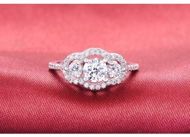 Originale ægte sølvfarvede ringe tre sten forlovelsesring til kvinder luksus jule anel smykker  r1406