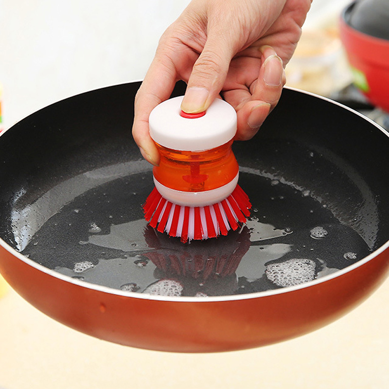 Hydraulic Add Liquid Soap Dispenser Washing Brush Pot Dish Bowl Sink Cleaning Brushes Scrubber Hand Kitchen Tools Random Color
