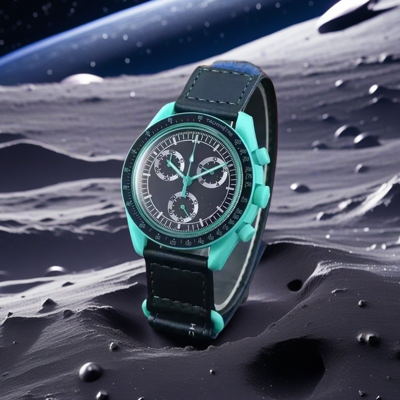 Men's popular watch, Moon Joint Space Moon Mission six hand chronograph watch, quartz women's watch, couple's watch: green