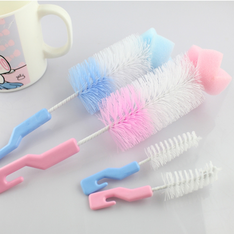 1 Set 2Pcs Baby Nipple Milk Bottle Cup 360 Degree Sponge Cleaner + Pacifier Brush Cute