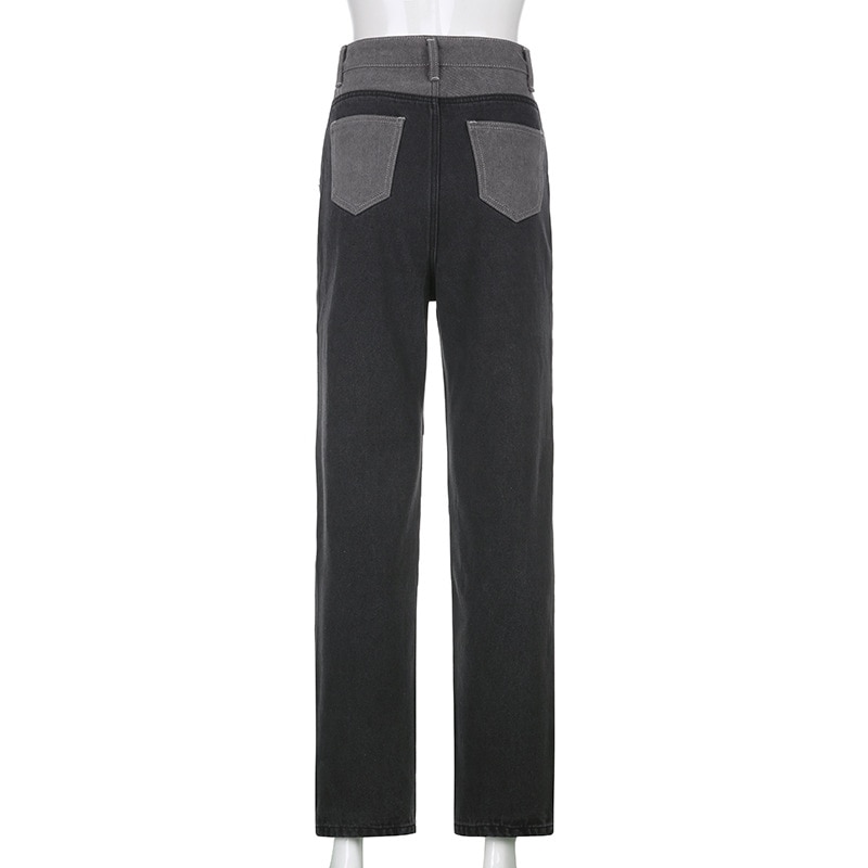 Pantalon en jean pour femme taille haute Patchwork jean tenue femme décontracté pantalon droit ample porter des vêtements de sport automne