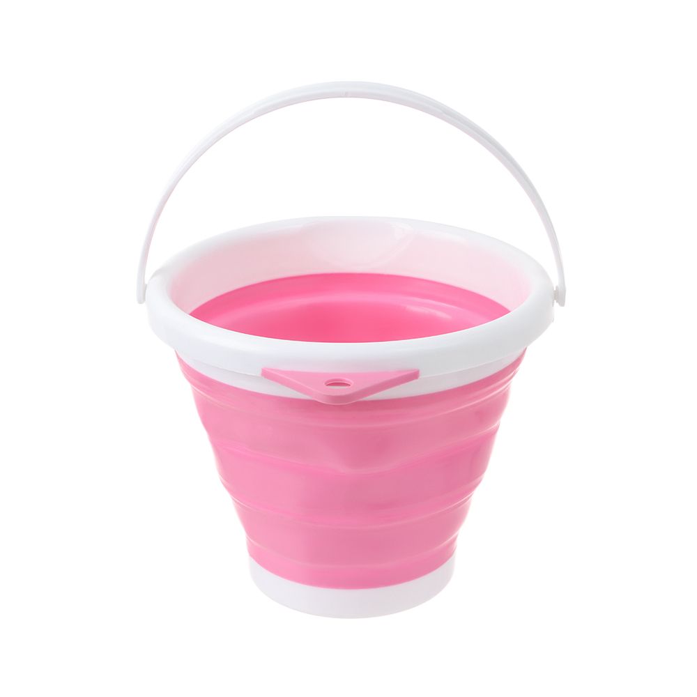 5/10L Portable Foldable Bucket Basin Tourism Outdoor Clean Bucket Fishing Camping Car Wash Mop Folding Buckets with Handle: White Pink 5L