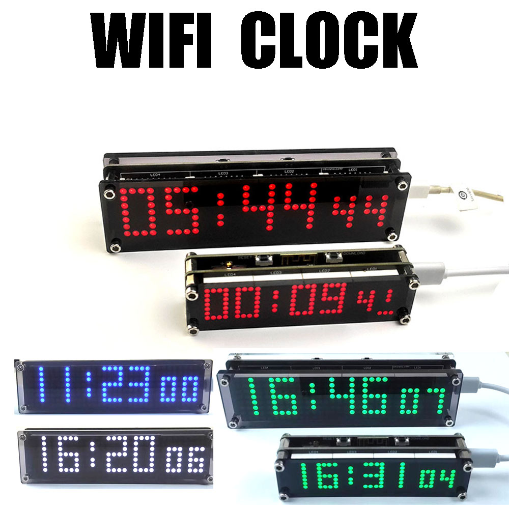 ESP8266 WIFI horloge réseau synchronisation affichage numérique LED matrice de points horloge rouge bleu vert blanc temps TYPE-C puissance wifi montre