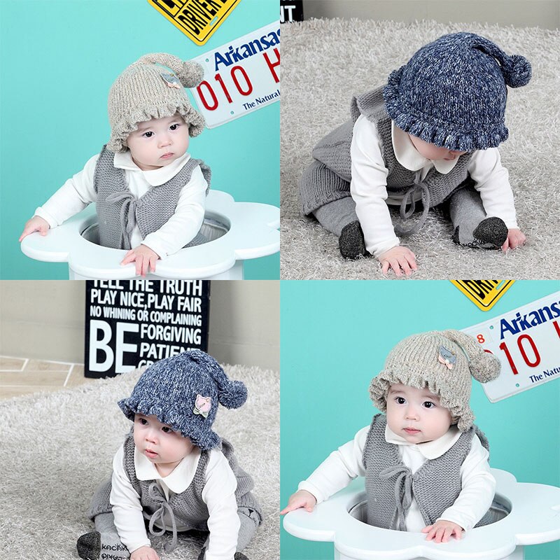 Winter Baby Hat Cartoon Long Tail Pompon Cat Newborn Baby Girl Boy Knitted Cap Winter Warm Earmuffs Wool Infant Kids Hat