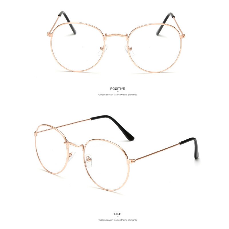 Lunettes noires en cercle rond surdimensionné | Monture métallique rétro, verres transparents, verres de , lunettes Harajuku: Gold