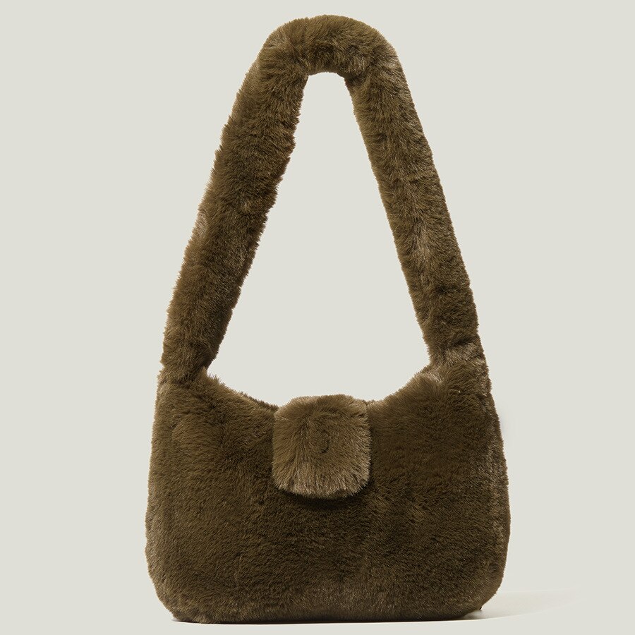 Sac à bandoulière de luxe en fausse fourrure pour femmes, fourre-tout de styliste à la , tissé de personnalité, sacs à main en laine pour dames, automne hiver: Marron