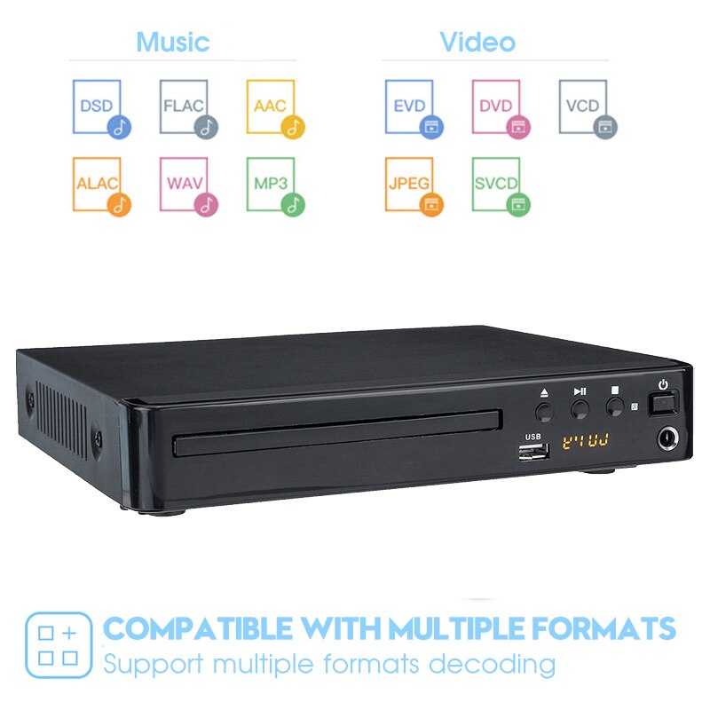 Hd dvd-spelare för tv med hdmi av-utgång innehåller hd med av-kabel usb-ingång video  mp4 mp3 cd usb med fjärrkontroll