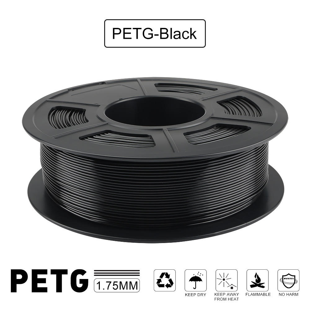 Hiprecy PETG 3D Printer Filament 1.75mm Dooling Material Black Color PETG 3D Filament Consumables 1KG/2.2LBS: black