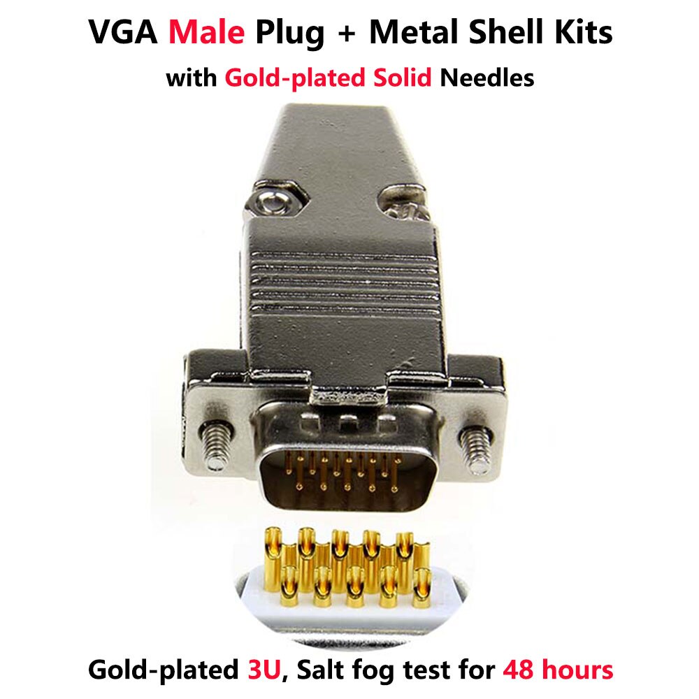 VGA Welding Connector DB15 Male Plug / Female Socket Metal Shell Kit 3 Rows 15 Pin Serial Port Connector D-SUB15 Adapters: Male Solid