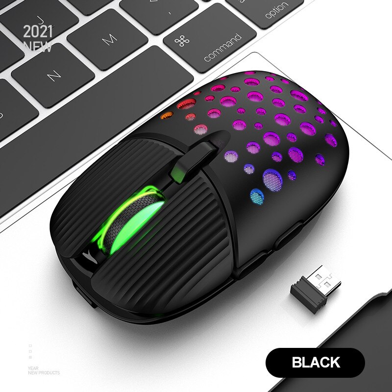 2.4g Wireless Pink Gaming Mouse Rechargeable Honeycomb Beetle RGB Mute Mouse 6D Gaming Office Mice for Laptop PC Computer: SMT3C454Black