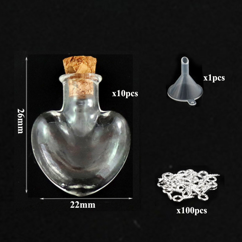 5-10 pezzi piccoli mini barattoli di bottiglie di vetro con tappi di sughero, 100 viti a occhiello e 1 ottavino imbuti creazione di gioielli fai da te