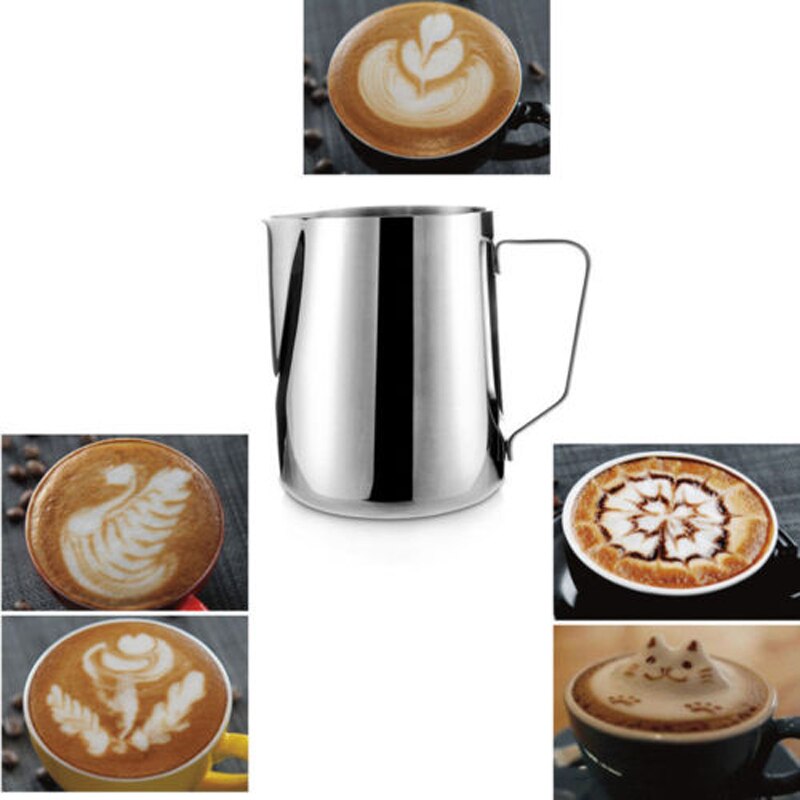 Märkesstil rostfritt stål mjölkskumningskanna skummare kaffe latte behållare kanna 3 storlekar kaffeutrustning