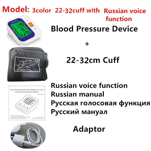 Russische Voice Met Backlight Tonometer Elektrische Digitale Bloeddrukmeter Bp Sphygmomanoter Hartslagmeter Voor Meten: 3colorruvoice