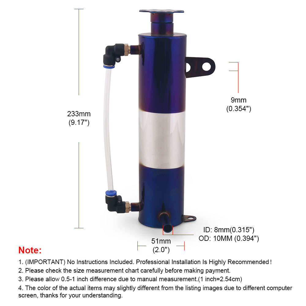 Radiador cilíndrico universal 400ml, refrigeração de líquido refrigerante, tanque de captura de alumínio azul queimado, reservatório de transbordamento