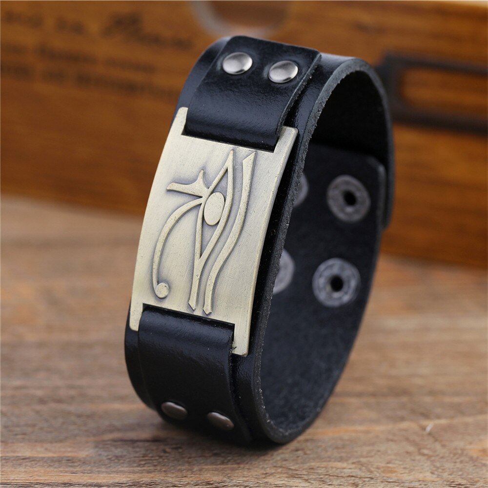 Skyrim Religioso Egiziano Occhio di Ra Horus Udjat Braccialetti Dei Monili Dell'occhio diabolico Chiusura A Scatto Braccialetto di Cuoio Registrabile Dei Monili Del Braccialetto
