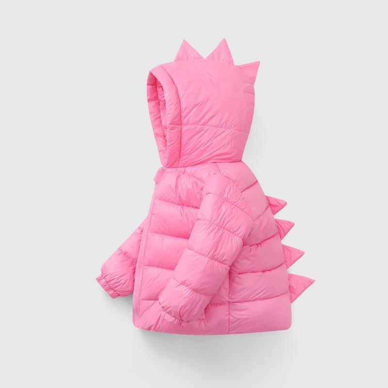 Winter Kinderen Beneden Gewatteerde Jas Leuke Cartoon Dinosaurus Vorm Meisjes Warm Katoenen Jas Jongens Hooded Snoep-Gekleurde bovenstukken: Lavendel