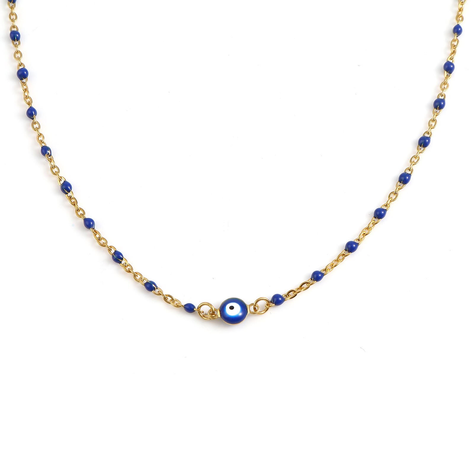 Religious Stainless Steel Link Cable Necklaces Enamel Round Evil Eye Connector Chains Necklace For Women Neck Jewelry Findings: 14