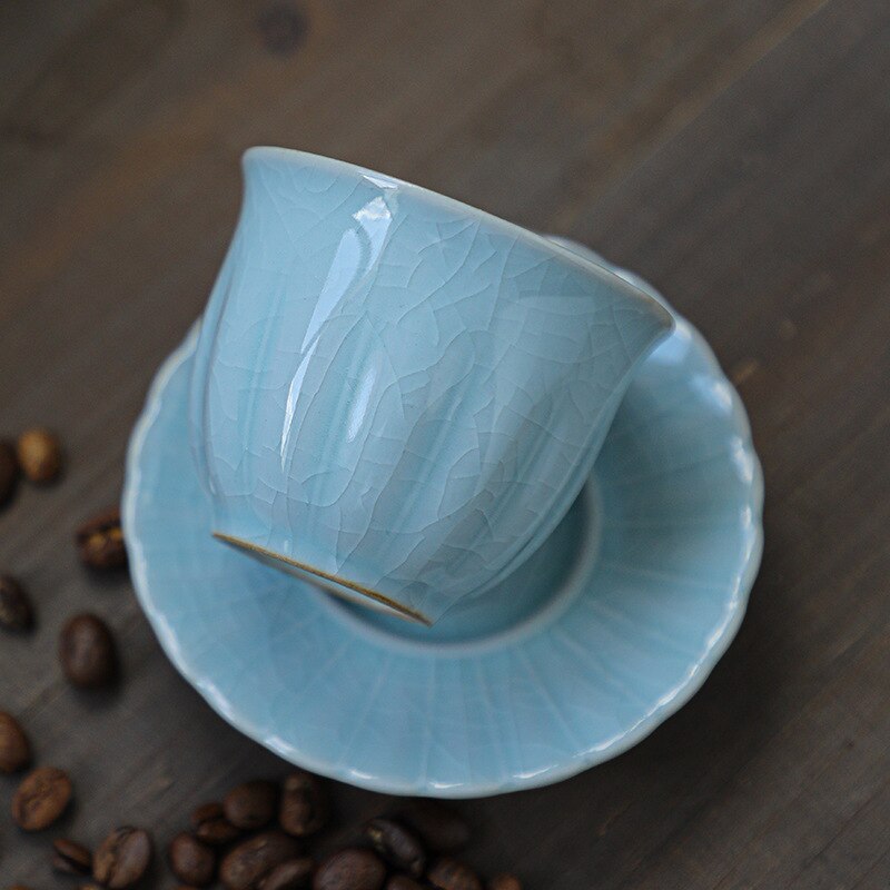 Taza de cerámica para café expreso con platillo, de pequeña capacidad taza de café, cambio de horno, taza de té turco, posavasos de Kungfu chino