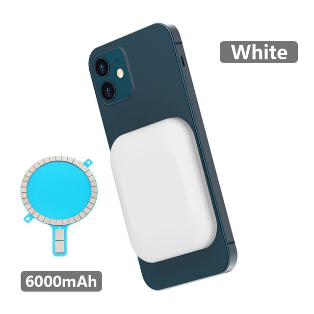 Portable Magnetic Power Bank 15W Wireless Charging For Apple iPhone 13 Xiaomi Huawei Samsung 6000mAh External Battery Charger: White