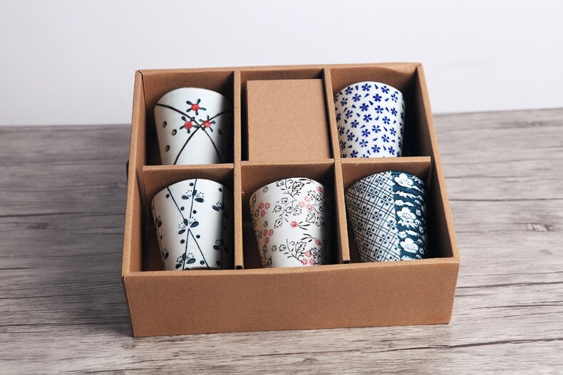 Nimitime japansk keramikkopp handmålad blommig tekopp kaffekopp ölmuggset: Uppsättning