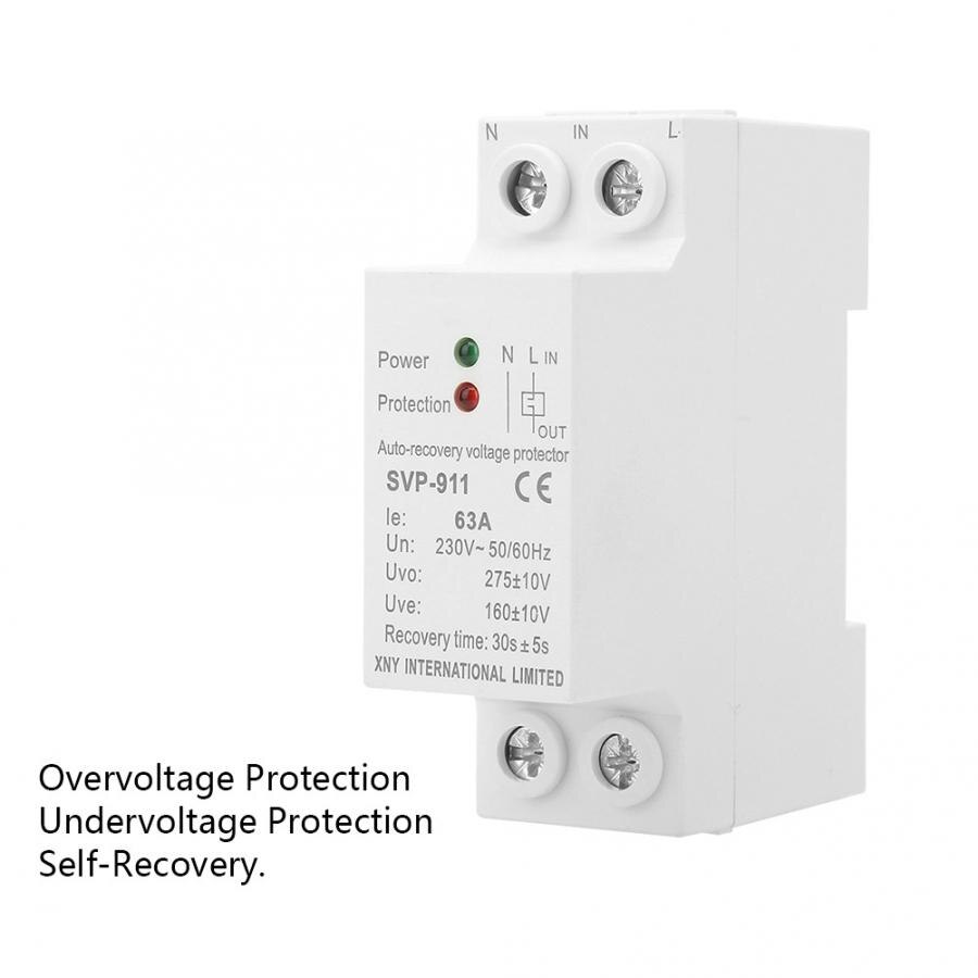 Automatic Overvoltage & Undervoltage Protection Device 230V 63A Reconnect Voltage Relay SVP-911 Overvoltage Protection