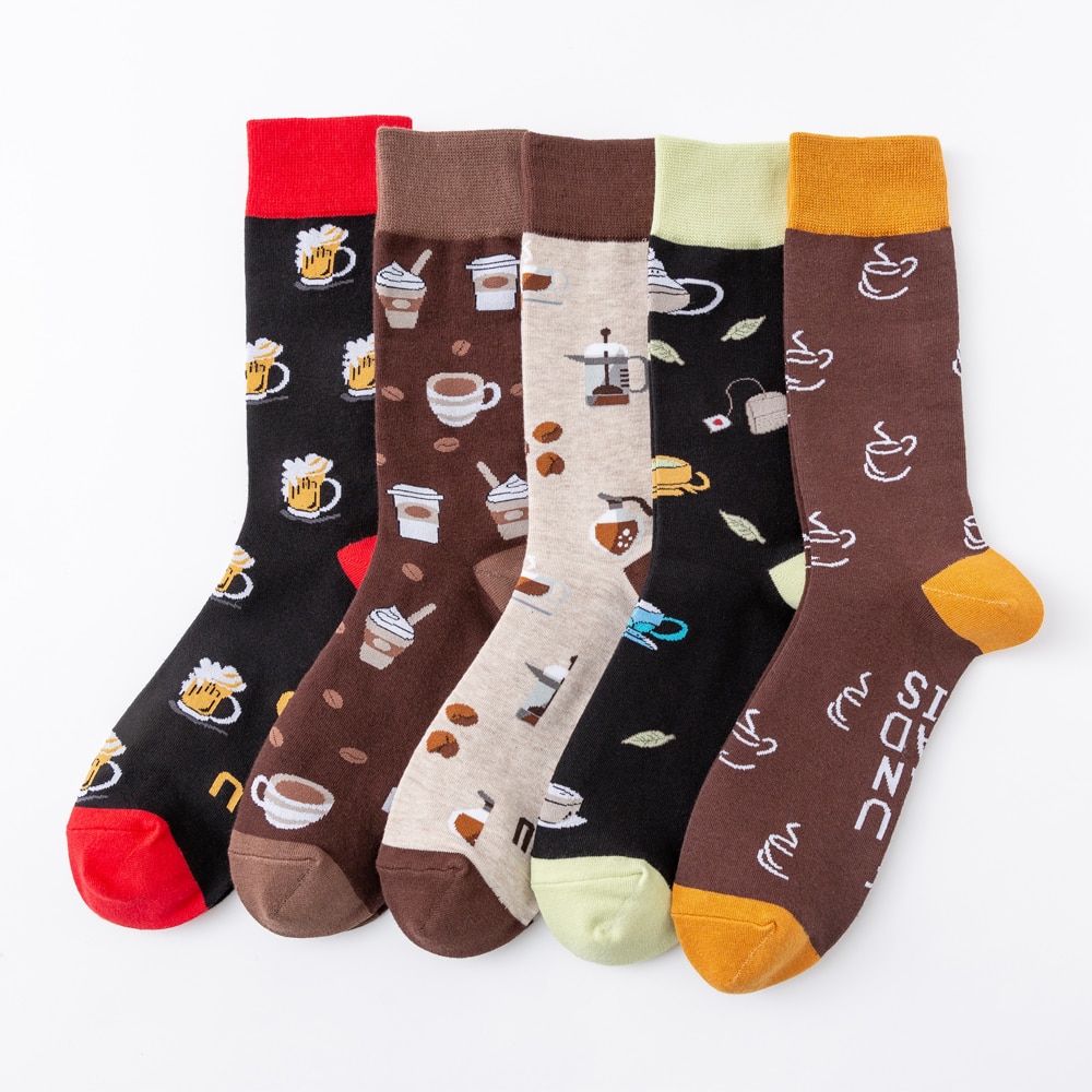 chaude coloré café bière boisson modèle nouveauté équipage hommes drôle nourriture Kawaii Sokken décontracté coton chaussettes pour homme