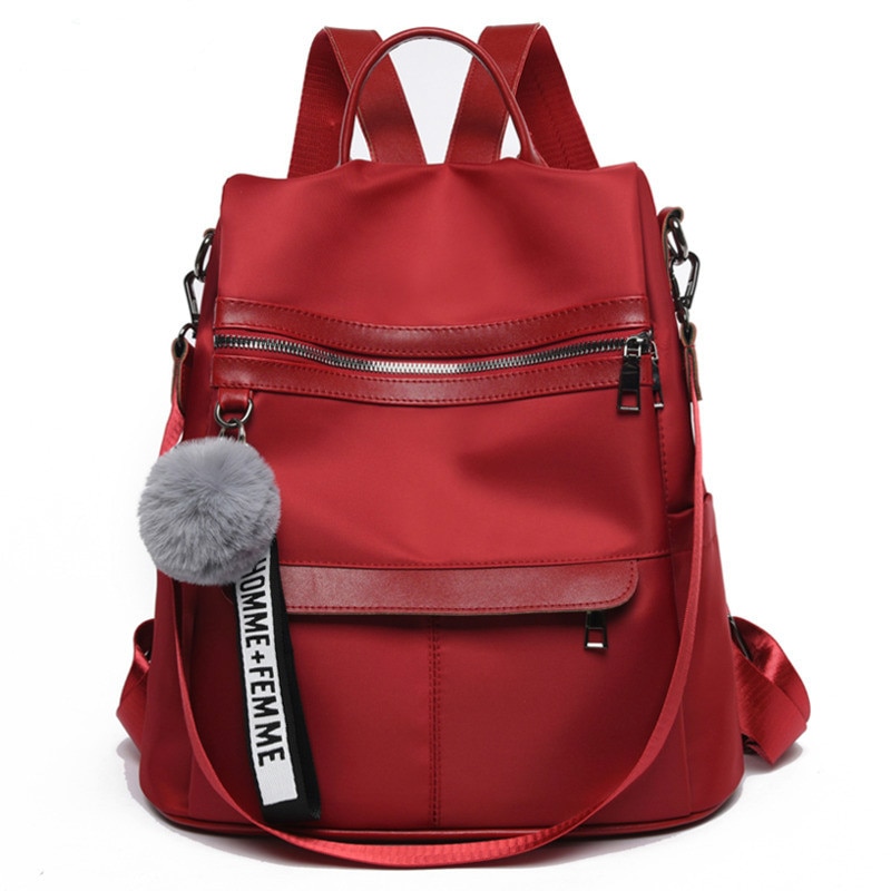 Backpack Waterproof Anti-theft Oxford Cloth Simple College Wind Bag Youth Girl Backpack Hair Ball Pendant
