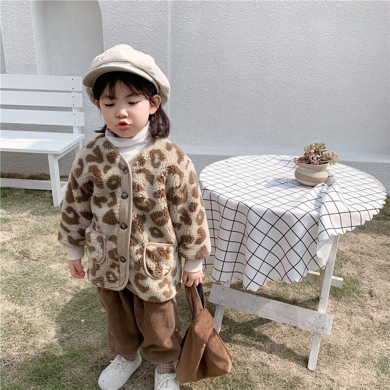 Girls Clothes Children Plush Coat Winter Baby Leopard Print Foreign Style Coat Girl Plus Long In Children'S Clothing