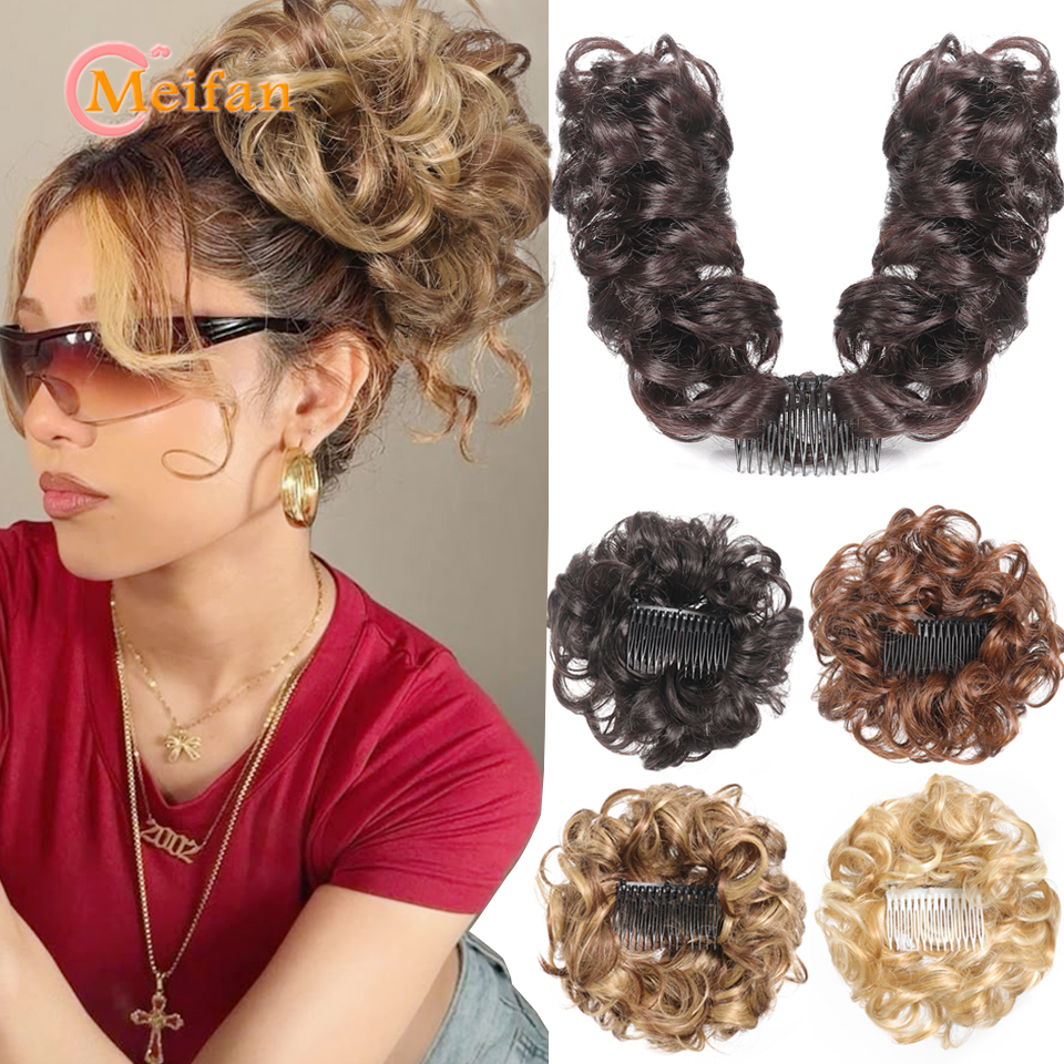 Messy Hair Bun Curly Hair Piece Side Comb Clip in Hairtail Extension Short Natural Versatile Adjustable Styles Easy Hair pieces