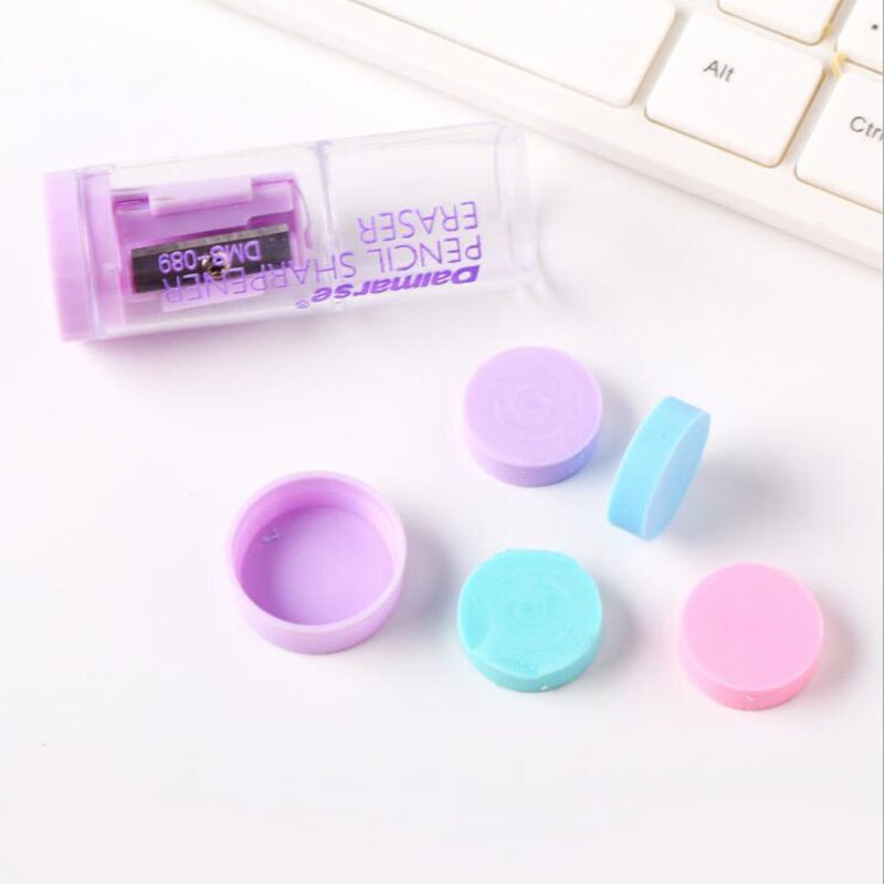 Sacapuntas de Color caramelo con cuatro Borrador de Color caramelo, útiles escolares para estudiantes, bonito y bonito sacapuntas, premio de , 1 ud.