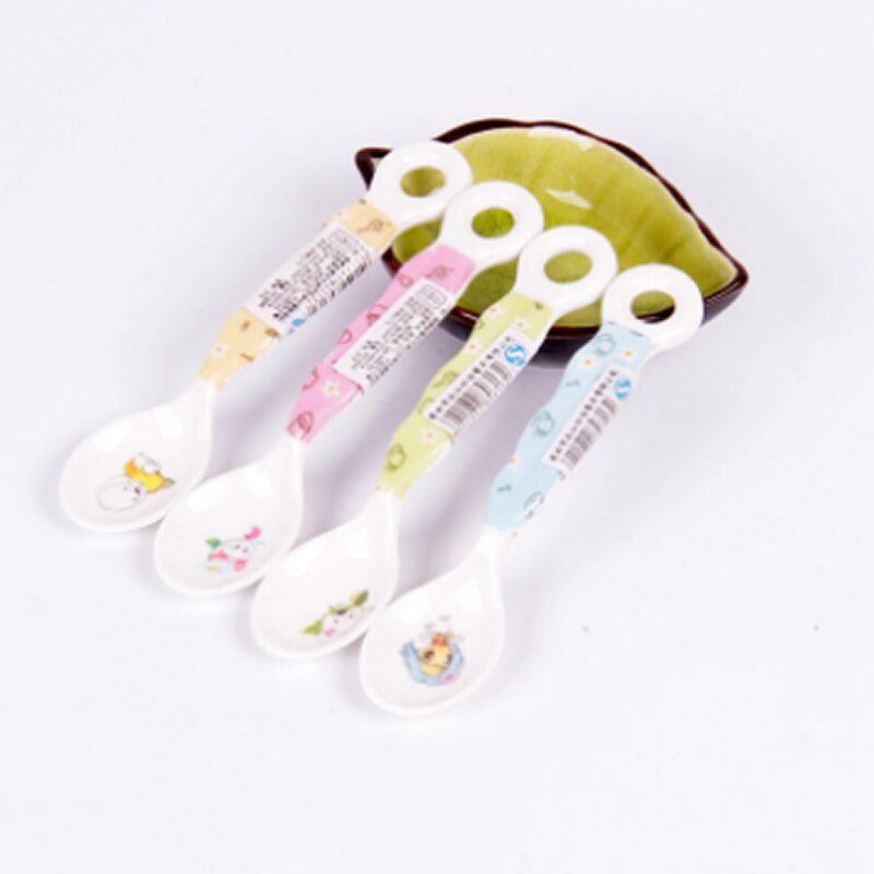 Łyżka robić karmienia dziecka dziecięca zakrzywiona długa zastawa stołowa żywność dla niemowląt łyżka robić zupy przeciw poparzeniom zastawa stołowa 4 styl dzieci: Ring uchwyt łyżka