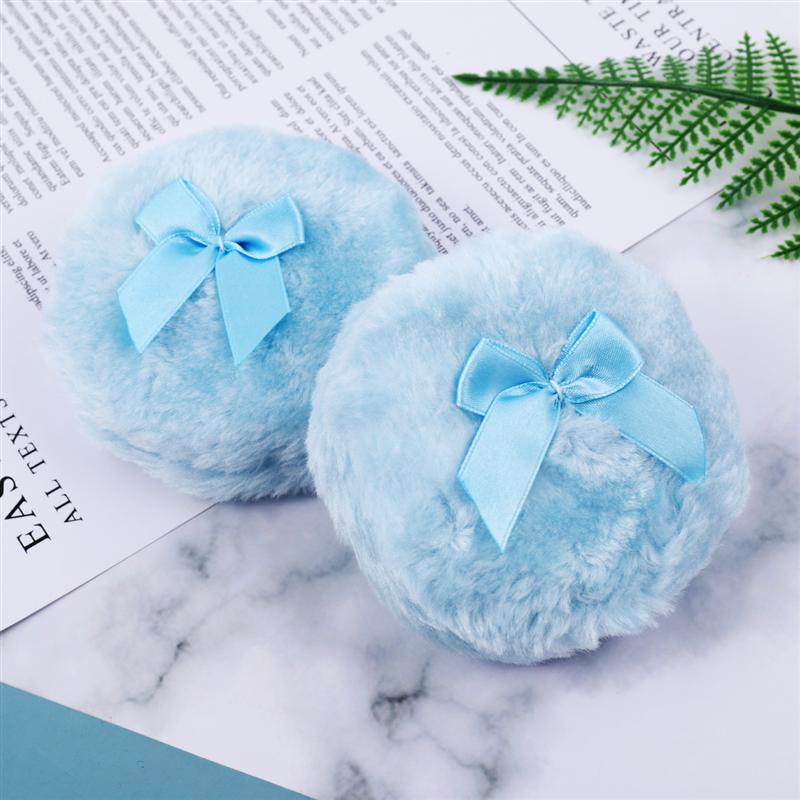 2PCS Soft Plush Fluffy Powder Puff Comfortable Toddler Body Dusting Powder Puffs Talcum Cosmetic Puff With Cute Bowknot