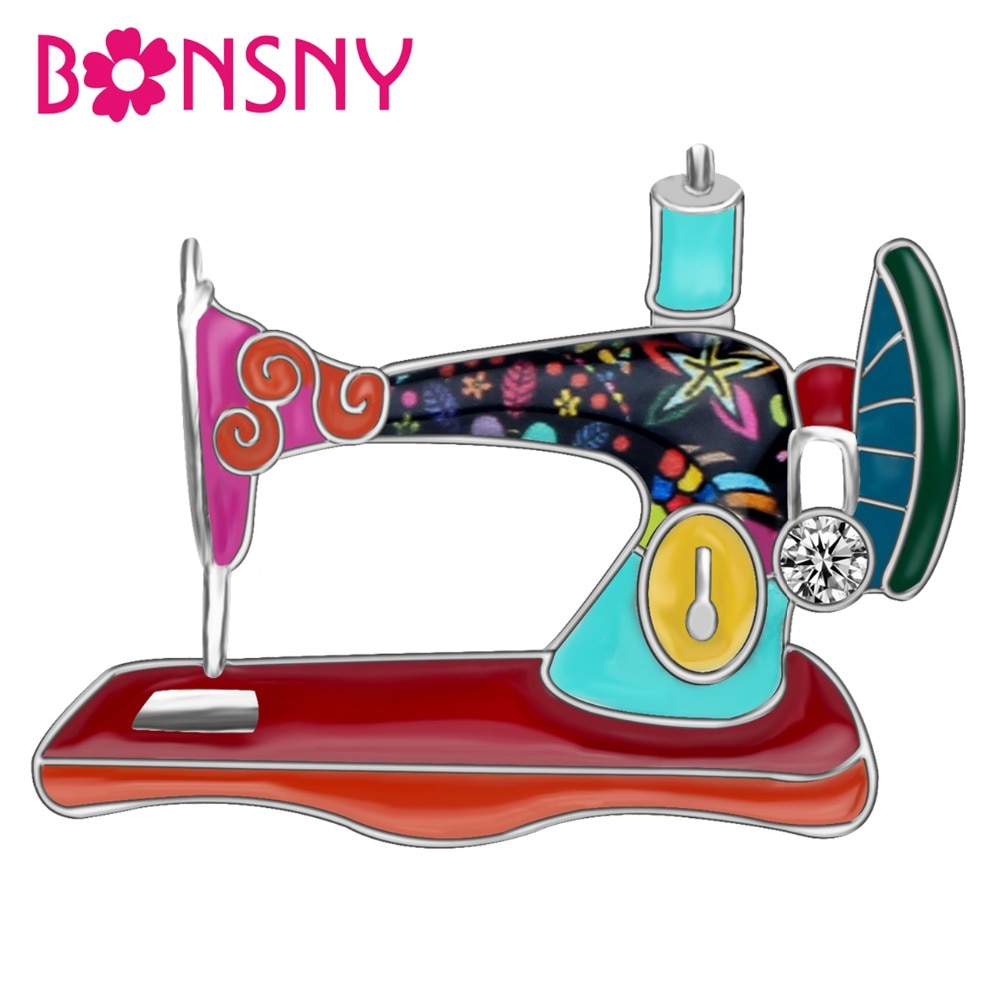 Bonsny Enamel Alloy Rhinestone Naaimachine Broches Pin Sieraden Voor Vrouwen Meisjes Vintage Kleding Sjaal Decoraties Bijoux